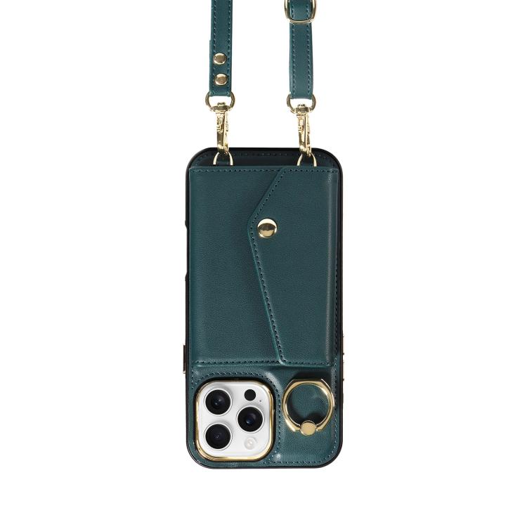 For iPhone 16 Pro Max Diagonal Crossbody Ring Organ Wallet Leather Back Phone Case(Dark Green) - iPhone 16 Pro Max Cases by buy2fix | Online Shopping UK | buy2fix