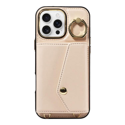 For iPhone 16 Pro Max Diagonal Crossbody Ring Organ Wallet Leather Back Phone Case(Beige) - iPhone 16 Pro Max Cases by buy2fix | Online Shopping UK | buy2fix