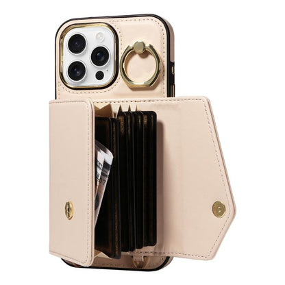 For iPhone 16 Pro Max Diagonal Crossbody Ring Organ Wallet Leather Back Phone Case(Beige) - iPhone 16 Pro Max Cases by buy2fix | Online Shopping UK | buy2fix