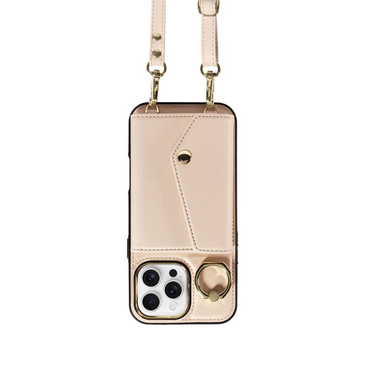 For iPhone 16 Pro Max Diagonal Crossbody Ring Organ Wallet Leather Back Phone Case(Beige) - iPhone 16 Pro Max Cases by buy2fix | Online Shopping UK | buy2fix