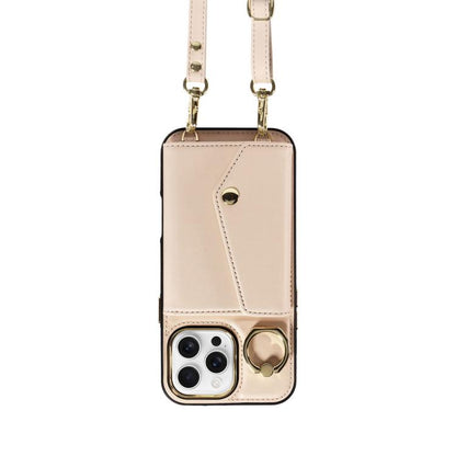 For iPhone 16 Pro Max Diagonal Crossbody Ring Organ Wallet Leather Back Phone Case(Beige) - iPhone 16 Pro Max Cases by buy2fix | Online Shopping UK | buy2fix