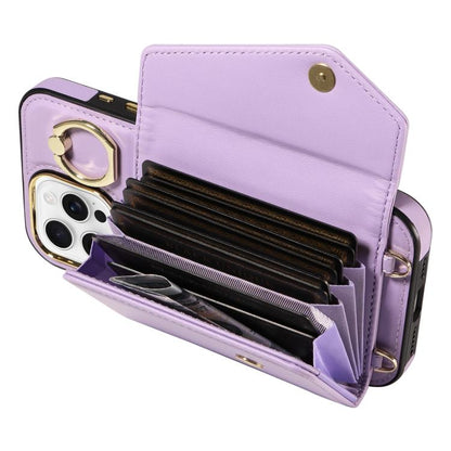 For iPhone 16 Pro Max Diagonal Crossbody Ring Organ Wallet Leather Back Phone Case(Purple) - iPhone 16 Pro Max Cases by buy2fix | Online Shopping UK | buy2fix