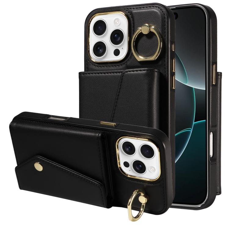For iPhone 16 Pro Diagonal Crossbody Ring Organ Wallet Leather Back Phone Case(Black) - iPhone 16 Pro Cases by buy2fix | Online Shopping UK | buy2fix