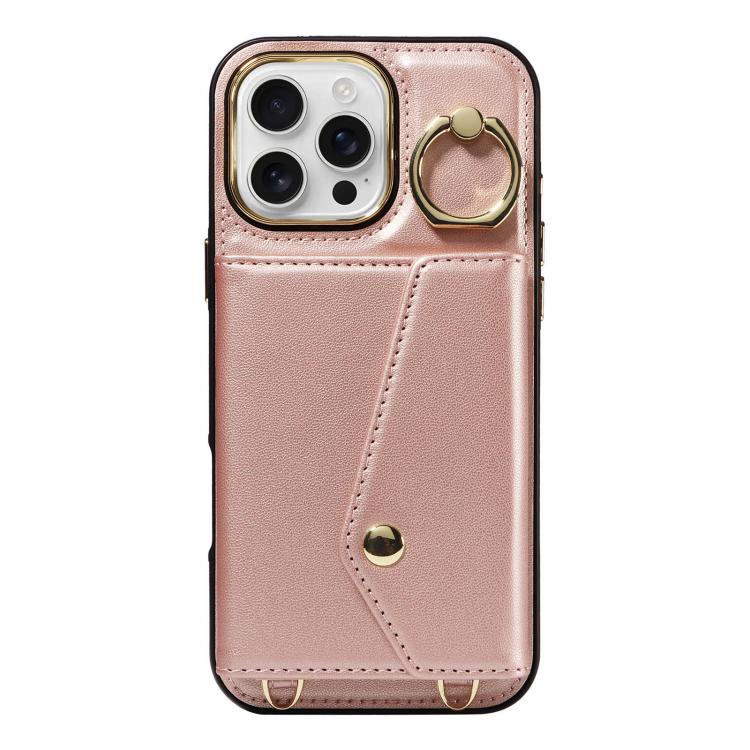 For iPhone 16 Pro Diagonal Crossbody Ring Organ Wallet Leather Back Phone Case(Rose Gold) - iPhone 16 Pro Cases by buy2fix | Online Shopping UK | buy2fix