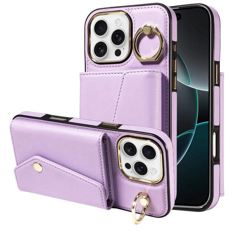 For iPhone 16 Pro Diagonal Crossbody Ring Organ Wallet Leather Back Phone Case(Purple) - iPhone 16 Pro Cases by buy2fix | Online Shopping UK | buy2fix