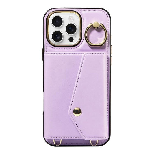 For iPhone 16 Pro Diagonal Crossbody Ring Organ Wallet Leather Back Phone Case(Purple) - iPhone 16 Pro Cases by buy2fix | Online Shopping UK | buy2fix