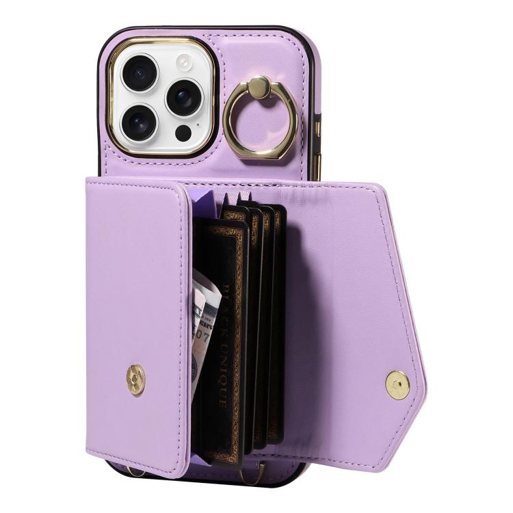 For iPhone 16 Pro Diagonal Crossbody Ring Organ Wallet Leather Back Phone Case(Purple) - iPhone 16 Pro Cases by buy2fix | Online Shopping UK | buy2fix
