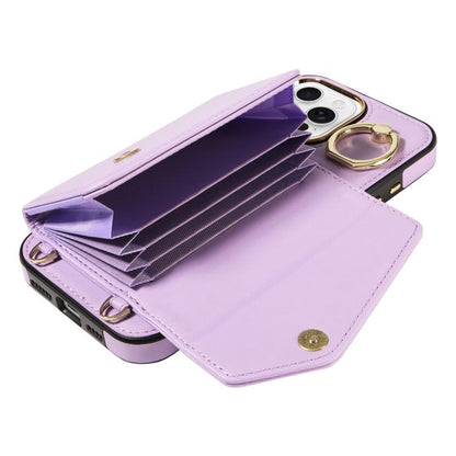 For iPhone 16 Pro Diagonal Crossbody Ring Organ Wallet Leather Back Phone Case(Purple) - iPhone 16 Pro Cases by buy2fix | Online Shopping UK | buy2fix
