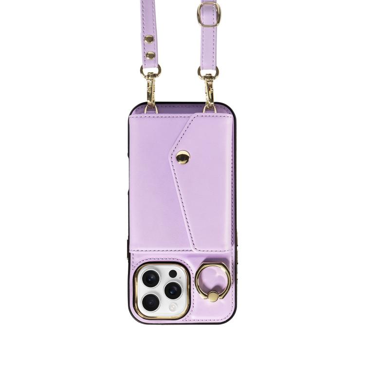For iPhone 16 Pro Diagonal Crossbody Ring Organ Wallet Leather Back Phone Case(Purple) - iPhone 16 Pro Cases by buy2fix | Online Shopping UK | buy2fix