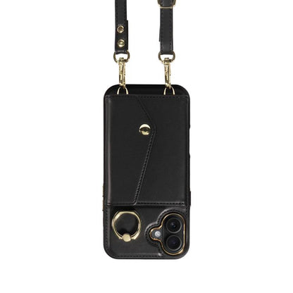 For iPhone 16 Plus Diagonal Crossbody Ring Organ Wallet Leather Back Phone Case(Black) - iPhone 16 Plus Cases by buy2fix | Online Shopping UK | buy2fix