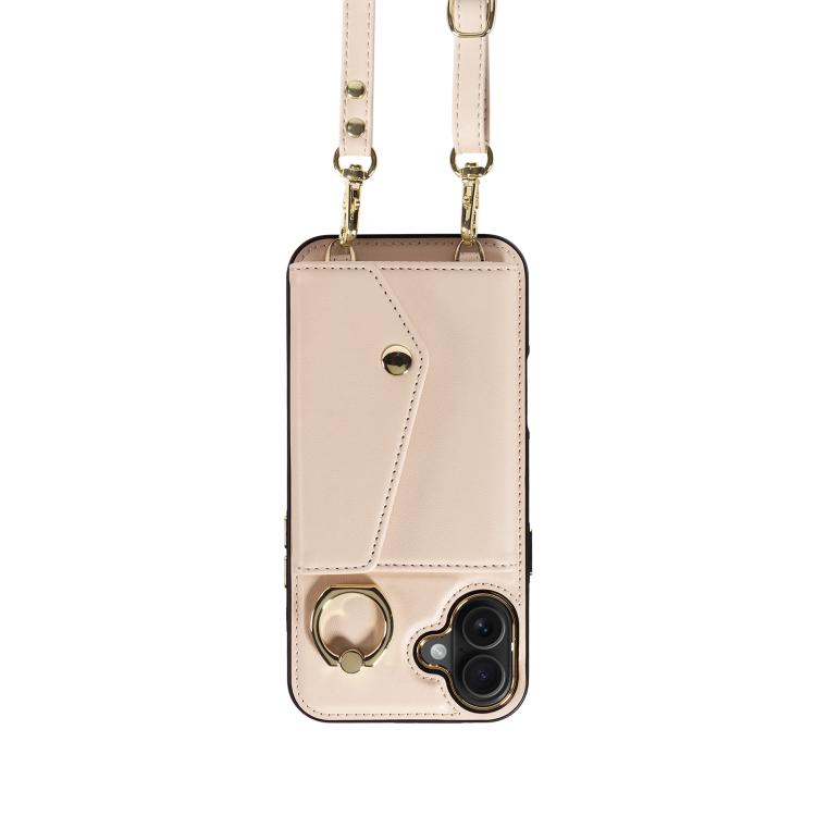 For iPhone 16 Plus Diagonal Crossbody Ring Organ Wallet Leather Back Phone Case(Beige) - iPhone 16 Plus Cases by buy2fix | Online Shopping UK | buy2fix