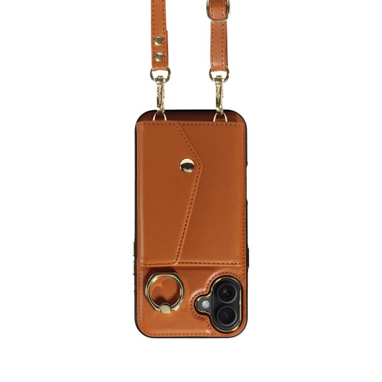 For iPhone 16 Plus Diagonal Crossbody Ring Organ Wallet Leather Back Phone Case(Brown) - iPhone 16 Plus Cases by buy2fix | Online Shopping UK | buy2fix