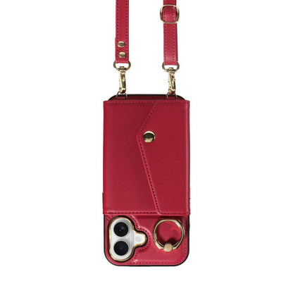 For iPhone 16 Diagonal Crossbody Ring Organ Wallet Leather Back Phone Case(Wine Red) - iPhone 16 Cases by buy2fix | Online Shopping UK | buy2fix