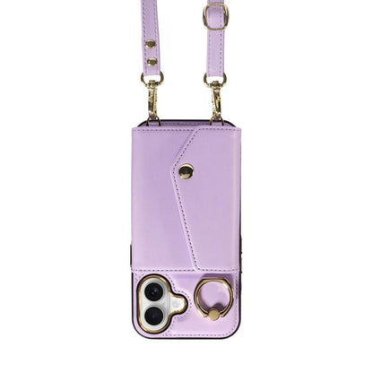 For iPhone 16 Diagonal Crossbody Ring Organ Wallet Leather Back Phone Case(Purple) - iPhone 16 Cases by buy2fix | Online Shopping UK | buy2fix