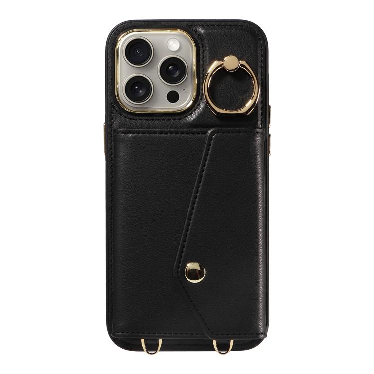 For iPhone 15 Pro Max Diagonal Crossbody Ring Organ Wallet Leather Back Phone Case(Black) - iPhone 15 Pro Max Cases by buy2fix | Online Shopping UK | buy2fix