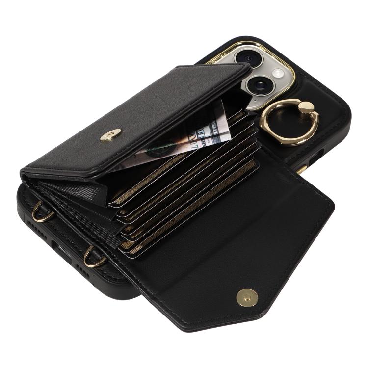 For iPhone 15 Pro Max Diagonal Crossbody Ring Organ Wallet Leather Back Phone Case(Black) - iPhone 15 Pro Max Cases by buy2fix | Online Shopping UK | buy2fix