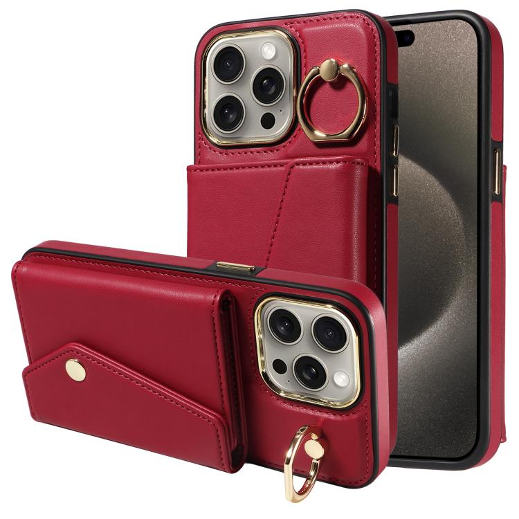 For iPhone 15 Pro Max Diagonal Crossbody Ring Organ Wallet Leather Back Phone Case(Wine Red) - iPhone 15 Pro Max Cases by buy2fix | Online Shopping UK | buy2fix