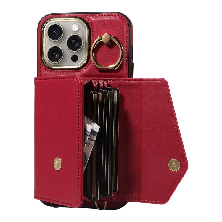 For iPhone 15 Pro Max Diagonal Crossbody Ring Organ Wallet Leather Back Phone Case(Wine Red) - iPhone 15 Pro Max Cases by buy2fix | Online Shopping UK | buy2fix