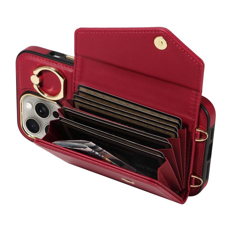For iPhone 15 Pro Max Diagonal Crossbody Ring Organ Wallet Leather Back Phone Case(Wine Red) - iPhone 15 Pro Max Cases by buy2fix | Online Shopping UK | buy2fix