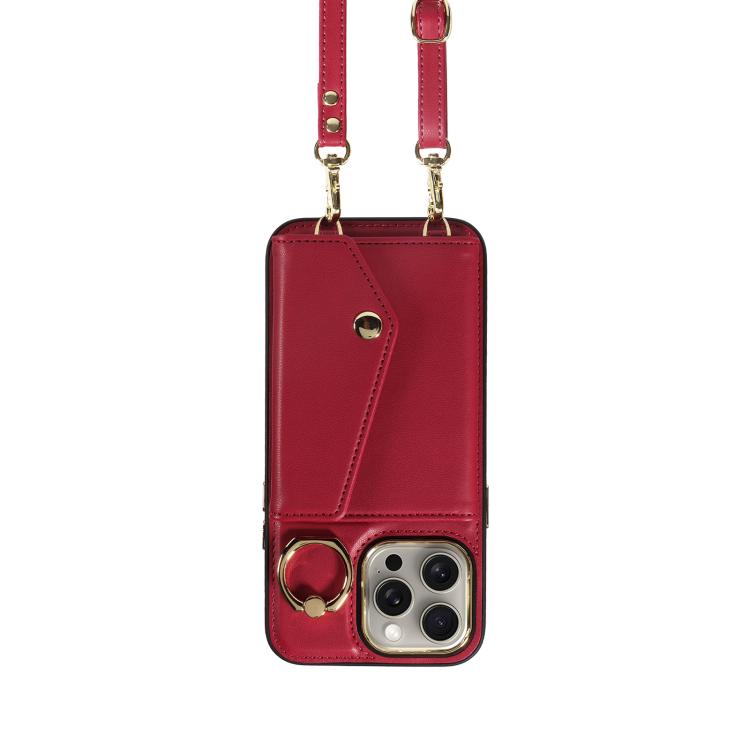 For iPhone 15 Pro Max Diagonal Crossbody Ring Organ Wallet Leather Back Phone Case(Wine Red) - iPhone 15 Pro Max Cases by buy2fix | Online Shopping UK | buy2fix