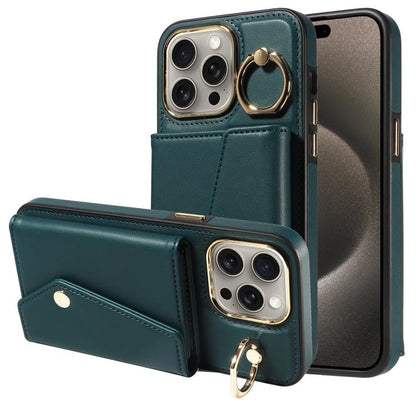 For iPhone 15 Pro Max Diagonal Crossbody Ring Organ Wallet Leather Back Phone Case(Dark Green) - iPhone 15 Pro Max Cases by buy2fix | Online Shopping UK | buy2fix