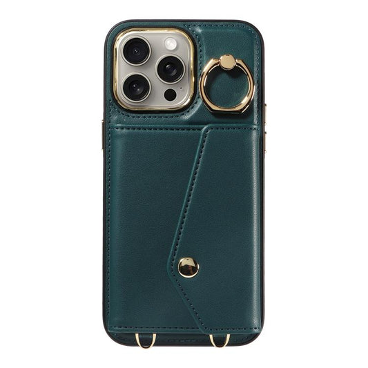 For iPhone 15 Pro Max Diagonal Crossbody Ring Organ Wallet Leather Back Phone Case(Dark Green) - iPhone 15 Pro Max Cases by buy2fix | Online Shopping UK | buy2fix