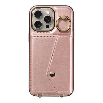 For iPhone 15 Pro Max Diagonal Crossbody Ring Organ Wallet Leather Back Phone Case(Rose Gold) - iPhone 15 Pro Max Cases by buy2fix | Online Shopping UK | buy2fix