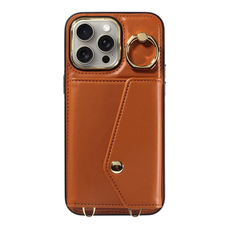 For iPhone 15 Pro Max Diagonal Crossbody Ring Organ Wallet Leather Back Phone Case(Brown) - iPhone 15 Pro Max Cases by buy2fix | Online Shopping UK | buy2fix