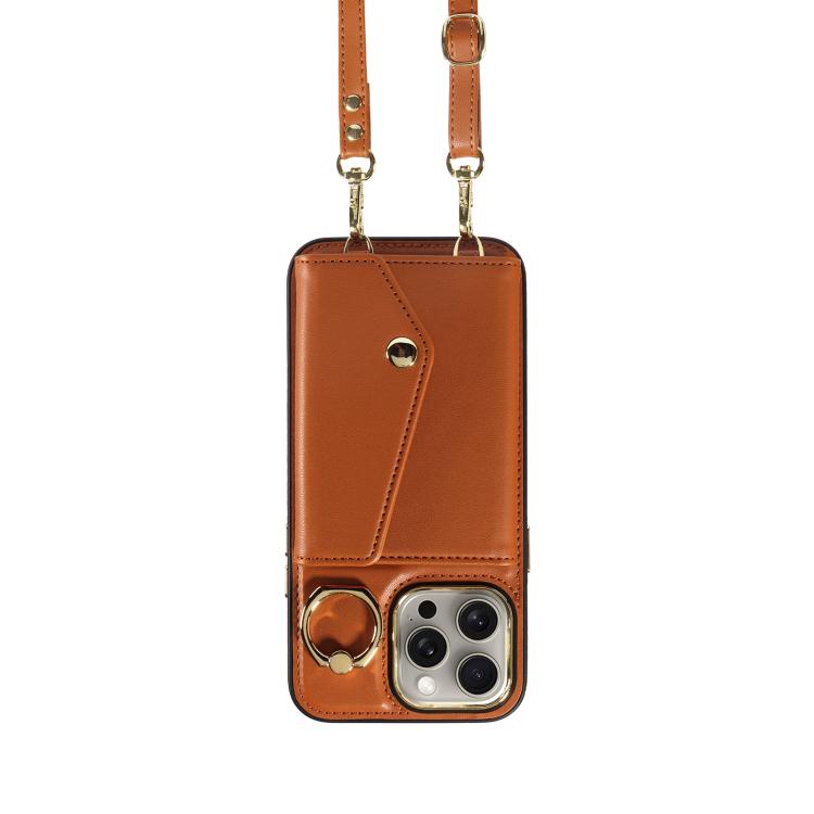 For iPhone 15 Pro Max Diagonal Crossbody Ring Organ Wallet Leather Back Phone Case(Brown) - iPhone 15 Pro Max Cases by buy2fix | Online Shopping UK | buy2fix