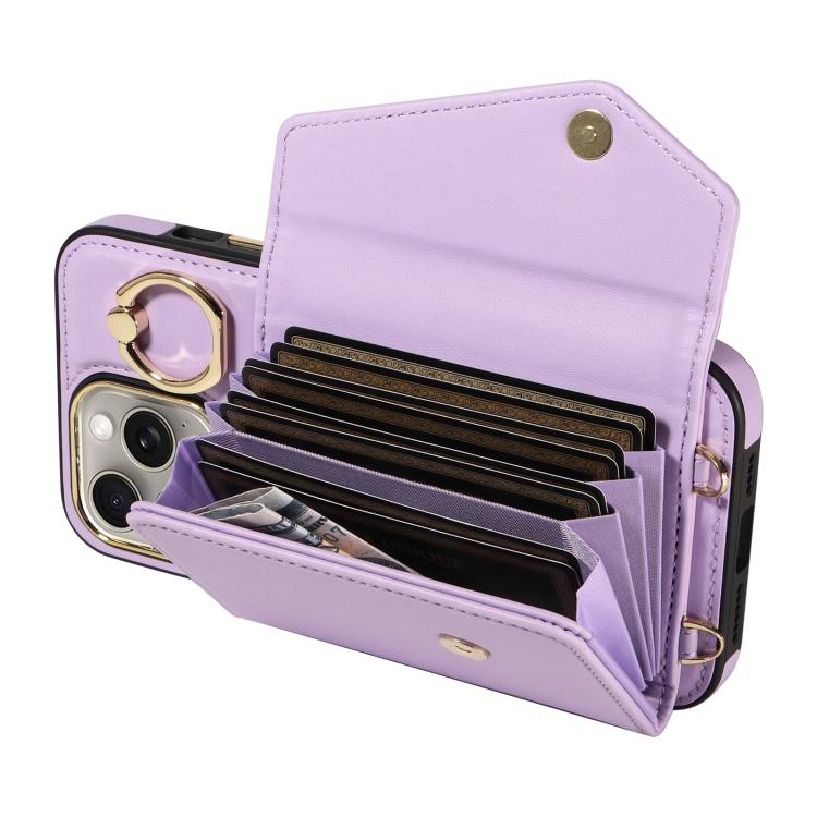 For iPhone 15 Pro Max Diagonal Crossbody Ring Organ Wallet Leather Back Phone Case(Purple) - iPhone 15 Pro Max Cases by buy2fix | Online Shopping UK | buy2fix