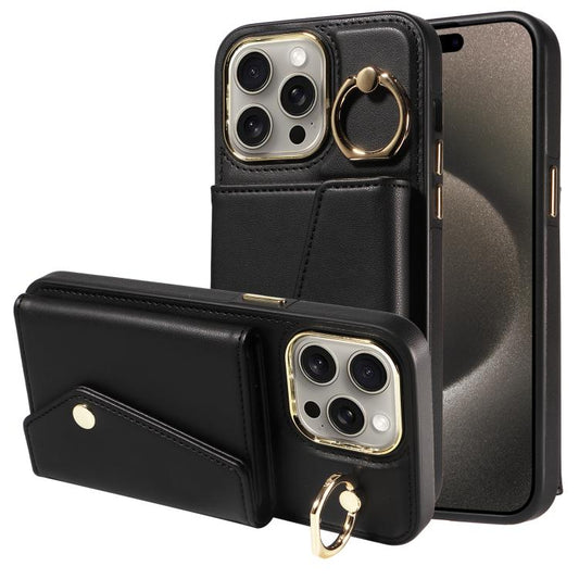 For iPhone 15 Pro Diagonal Crossbody Ring Organ Wallet Leather Back Phone Case(Black) - iPhone 15 Pro Cases by buy2fix | Online Shopping UK | buy2fix