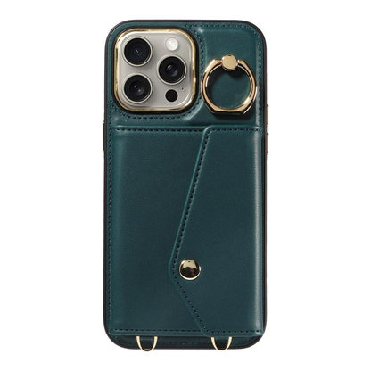 For iPhone 15 Pro Diagonal Crossbody Ring Organ Wallet Leather Back Phone Case(Dark Green) - iPhone 15 Pro Cases by buy2fix | Online Shopping UK | buy2fix