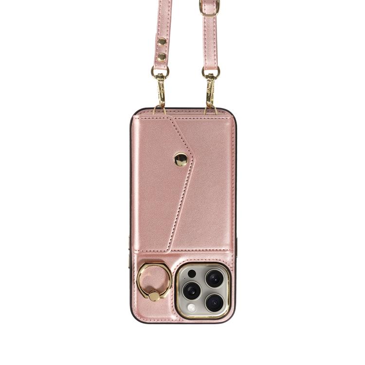For iPhone 15 Pro Diagonal Crossbody Ring Organ Wallet Leather Back Phone Case(Rose Gold) - iPhone 15 Pro Cases by buy2fix | Online Shopping UK | buy2fix