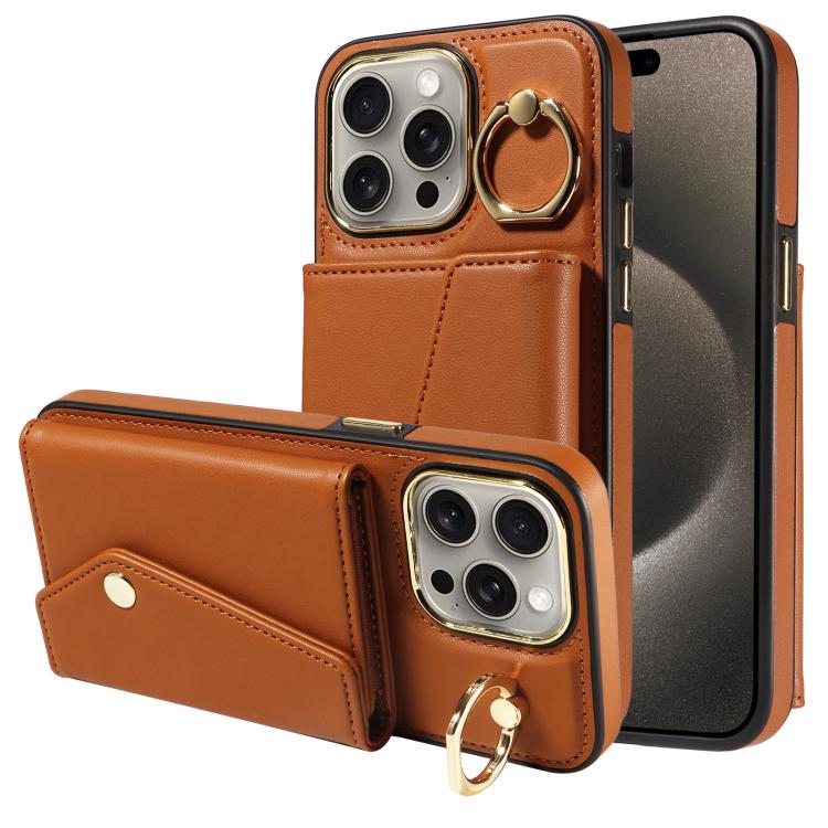 For iPhone 15 Pro Diagonal Crossbody Ring Organ Wallet Leather Back Phone Case(Brown) - iPhone 15 Pro Cases by buy2fix | Online Shopping UK | buy2fix