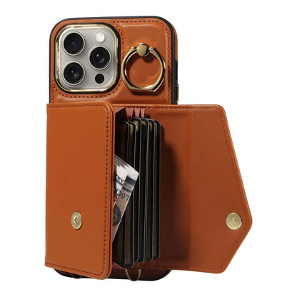 For iPhone 15 Pro Diagonal Crossbody Ring Organ Wallet Leather Back Phone Case(Brown) - iPhone 15 Pro Cases by buy2fix | Online Shopping UK | buy2fix