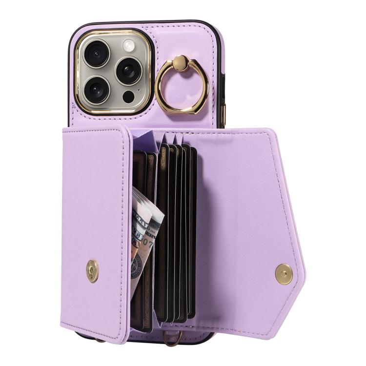 For iPhone 15 Pro Diagonal Crossbody Ring Organ Wallet Leather Back Phone Case(Purple) - iPhone 15 Pro Cases by buy2fix | Online Shopping UK | buy2fix
