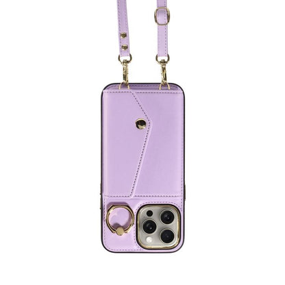 For iPhone 15 Pro Diagonal Crossbody Ring Organ Wallet Leather Back Phone Case(Purple) - iPhone 15 Pro Cases by buy2fix | Online Shopping UK | buy2fix