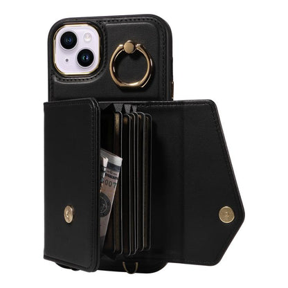 For iPhone 15 Diagonal Crossbody Ring Organ Wallet Leather Back Phone Case(Black) - iPhone 15 Cases by buy2fix | Online Shopping UK | buy2fix