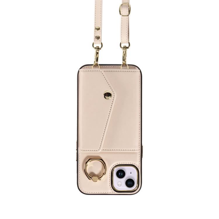 For iPhone 15 Diagonal Crossbody Ring Organ Wallet Leather Back Phone Case(Beige) - iPhone 15 Cases by buy2fix | Online Shopping UK | buy2fix