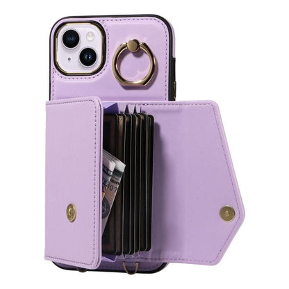 For iPhone 15 Diagonal Crossbody Ring Organ Wallet Leather Back Phone Case(Purple) - iPhone 15 Cases by buy2fix | Online Shopping UK | buy2fix