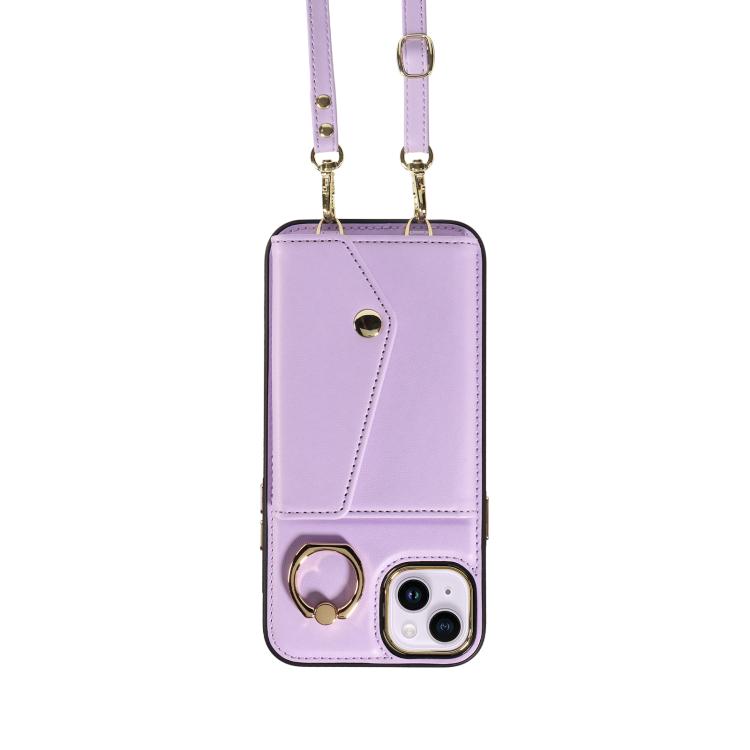 For iPhone 15 Diagonal Crossbody Ring Organ Wallet Leather Back Phone Case(Purple) - iPhone 15 Cases by buy2fix | Online Shopping UK | buy2fix