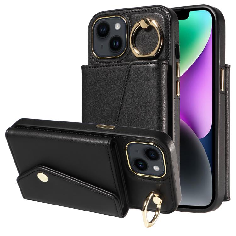 For iPhone 14 Diagonal Crossbody Ring Organ Wallet Leather Back Phone Case(Black) - iPhone 14 Cases by buy2fix | Online Shopping UK | buy2fix