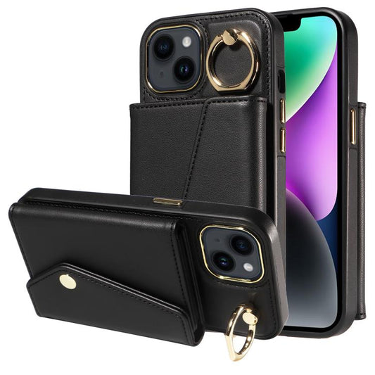 For iPhone 14 Diagonal Crossbody Ring Organ Wallet Leather Back Phone Case(Black) - iPhone 14 Cases by buy2fix | Online Shopping UK | buy2fix