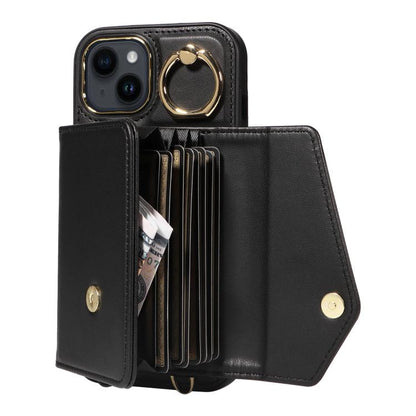 For iPhone 14 Diagonal Crossbody Ring Organ Wallet Leather Back Phone Case(Black) - iPhone 14 Cases by buy2fix | Online Shopping UK | buy2fix