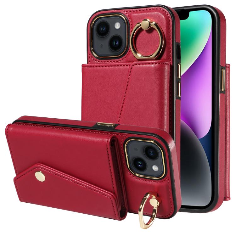 For iPhone 14 Diagonal Crossbody Ring Organ Wallet Leather Back Phone Case(Wine Red) - iPhone 14 Cases by buy2fix | Online Shopping UK | buy2fix