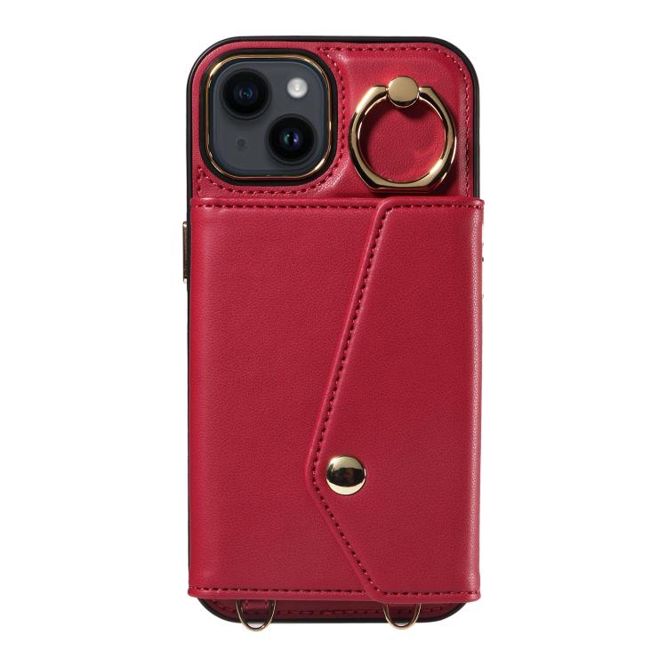 For iPhone 14 Diagonal Crossbody Ring Organ Wallet Leather Back Phone Case(Wine Red) - iPhone 14 Cases by buy2fix | Online Shopping UK | buy2fix