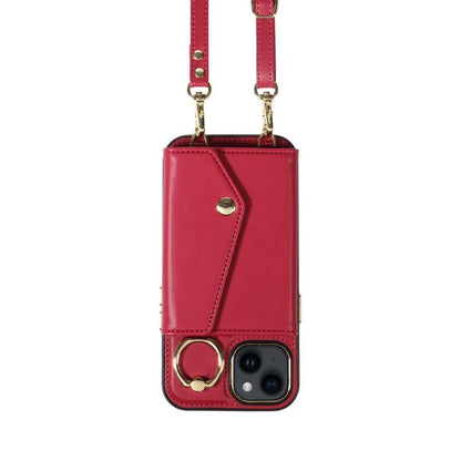 For iPhone 14 Diagonal Crossbody Ring Organ Wallet Leather Back Phone Case(Wine Red) - iPhone 14 Cases by buy2fix | Online Shopping UK | buy2fix