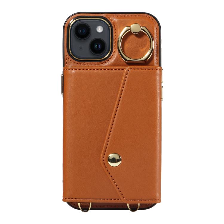 For iPhone 14 Diagonal Crossbody Ring Organ Wallet Leather Back Phone Case(Brown) - iPhone 14 Cases by buy2fix | Online Shopping UK | buy2fix