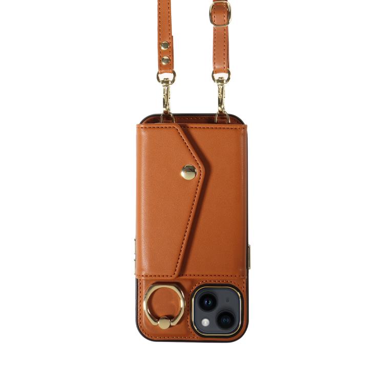 For iPhone 14 Diagonal Crossbody Ring Organ Wallet Leather Back Phone Case(Brown) - iPhone 14 Cases by buy2fix | Online Shopping UK | buy2fix