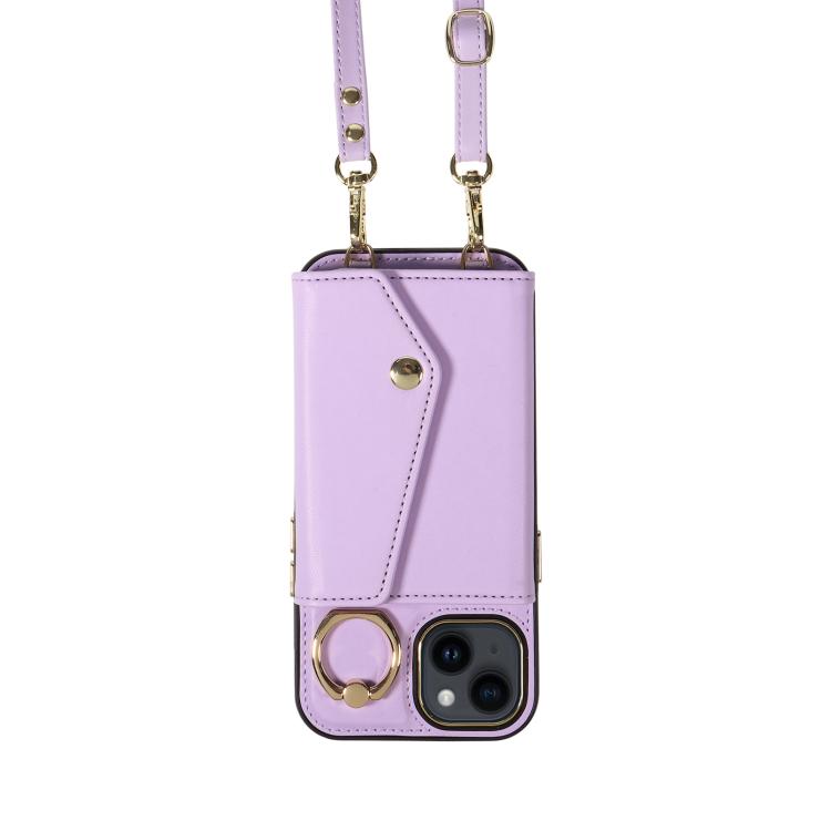 For iPhone 14 Diagonal Crossbody Ring Organ Wallet Leather Back Phone Case(Purple) - iPhone 14 Cases by buy2fix | Online Shopping UK | buy2fix
